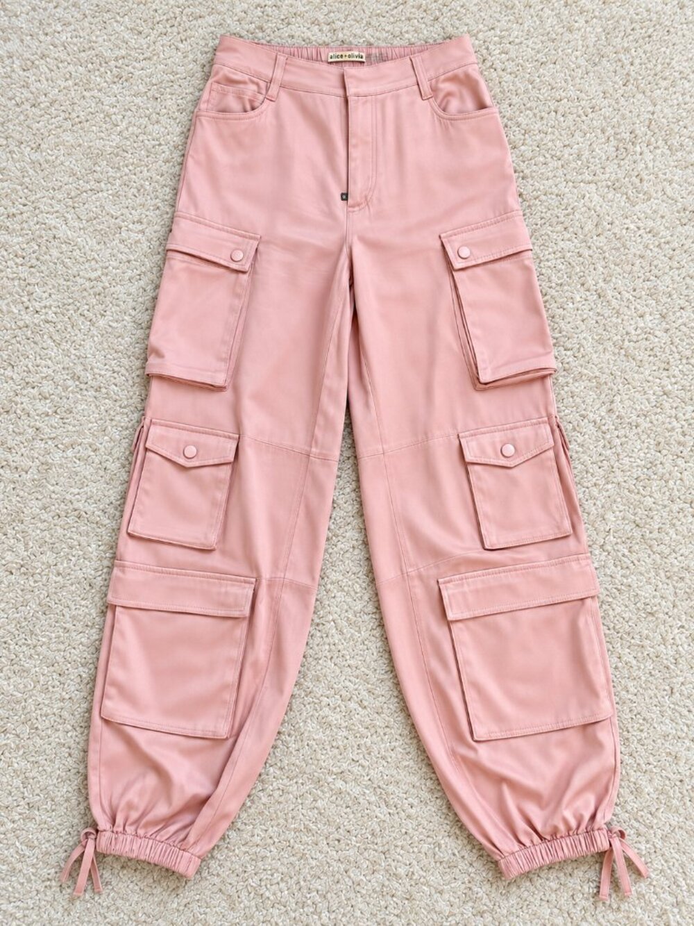 Alice + Olivia Olympia Pink Satin Baggy Cargo Pants Drawstring Ankle Size 4